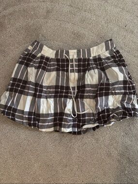 aerie Plaid Mini Skirt in Brown, Cream & Pink